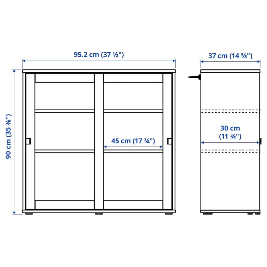 Шкаф-витрина с раздвижными дверцами - VIHALS  IKEA/ ВИХАЛС ИКЕА, 95x37x90 с, белый (изображение №5)