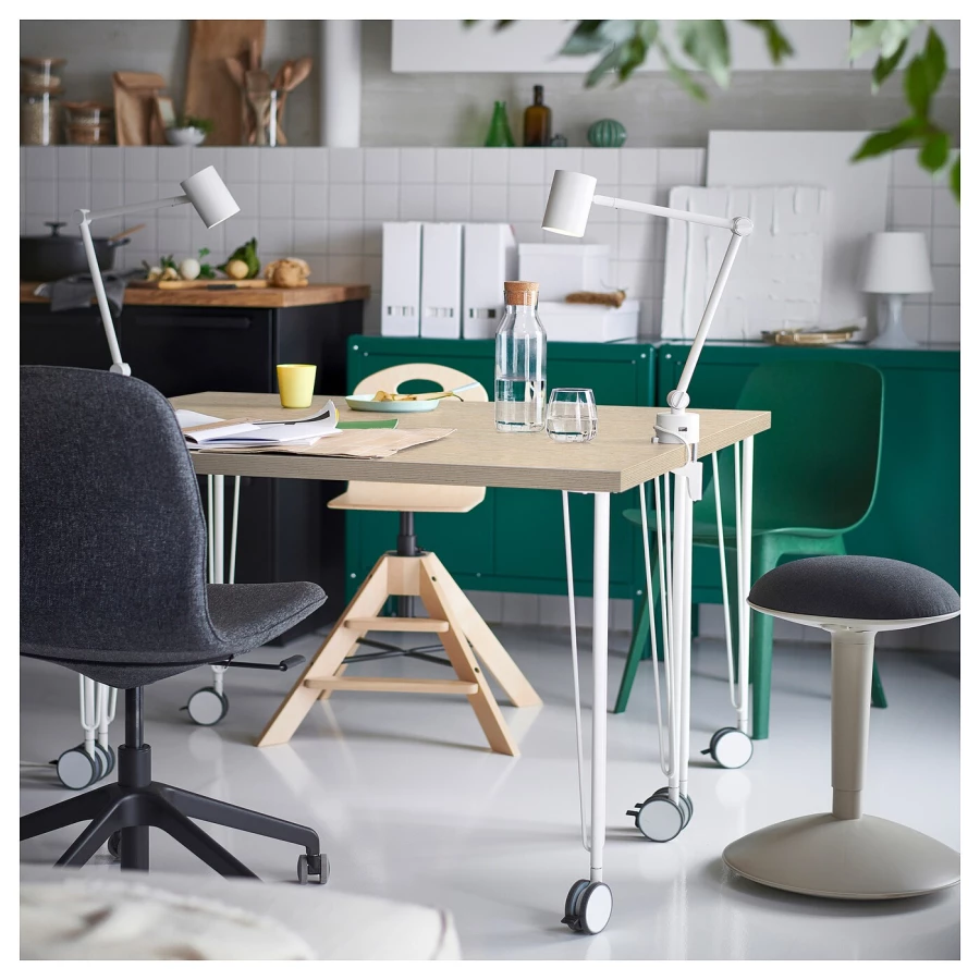 Письменный стол - IKEA MITTCIRKEL/KRILLE/МИТЦИРКЕЛЬ/КРИЛЛЕ ИКЕА, 120х60 см, сосна/белый (изображение №4)