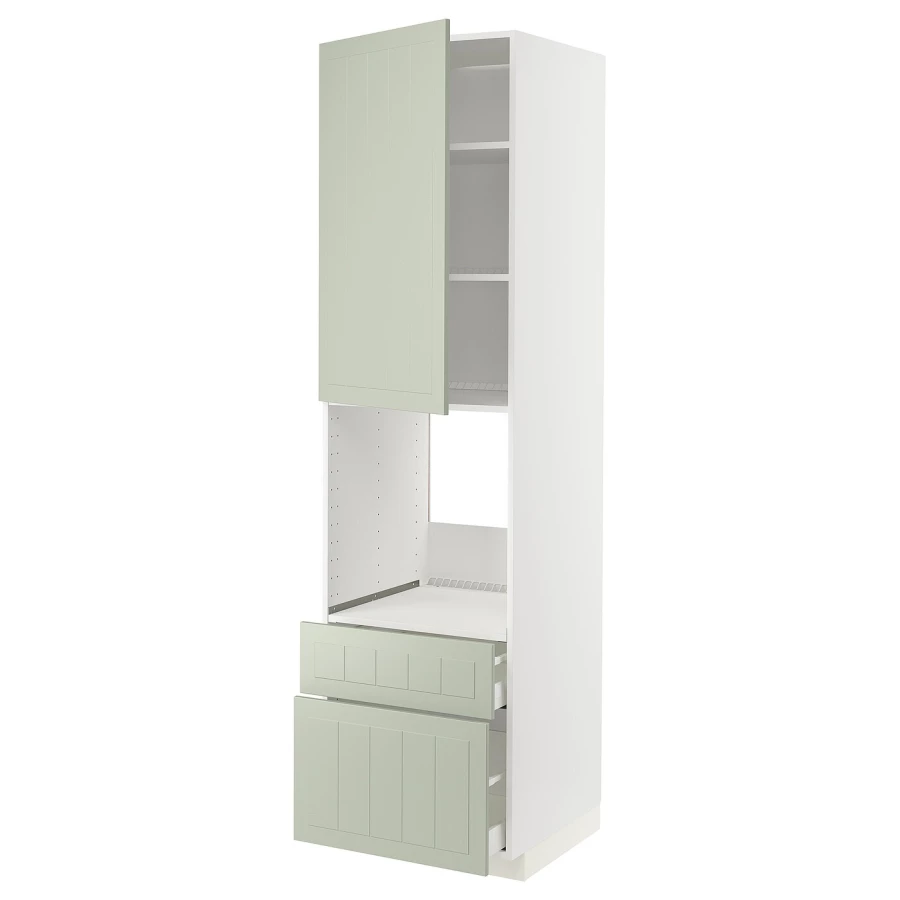 Высокий шкаф с ящиками - IKEA METOD/MAXIMERA/МЕТОД/МАКСИМЕРА ИКЕА, 220х60х60 см, белый/зеленый (изображение №1)