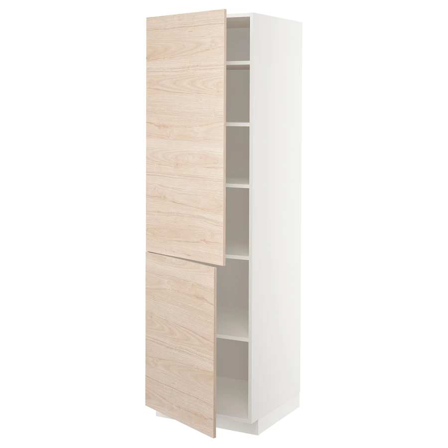 Высокий кухонный шкаф с полками - IKEA METOD/МЕТОД ИКЕА, 200х60х60 см, белый/под беленый дуб (изображение №1)