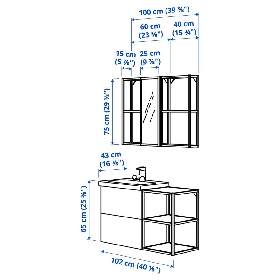 Комбинация для ванной - IKEA ENHET, 102х43х65 см, белый/имитация дуба, ЭНХЕТ ИКЕА (изображение №3)