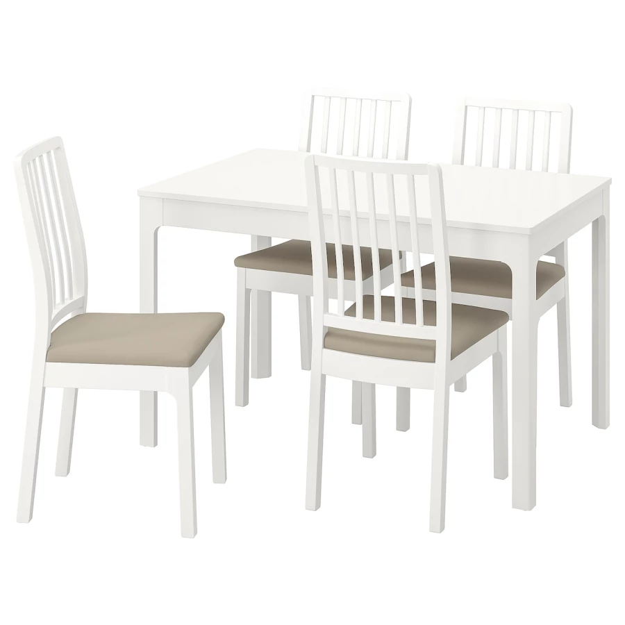Стол и 4 стула - IKEA EKEDALEN/ЭКЕДАЛЕН ИКЕА, 120х180x80 см, белый/бежевый, (изображение №1)