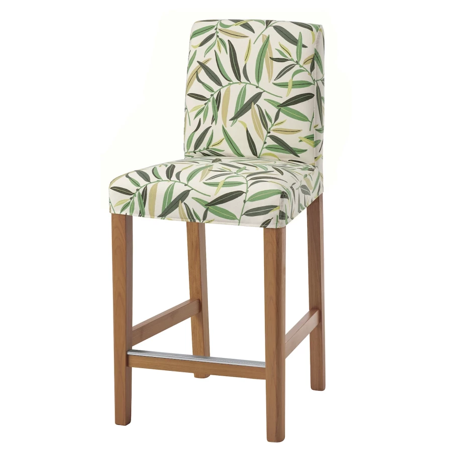 Барный стул со спинкой - BERGMUND IKEA/БЕРГМУНД ИКЕА, 97х45х48см, белый с рисунком (изображение №1)