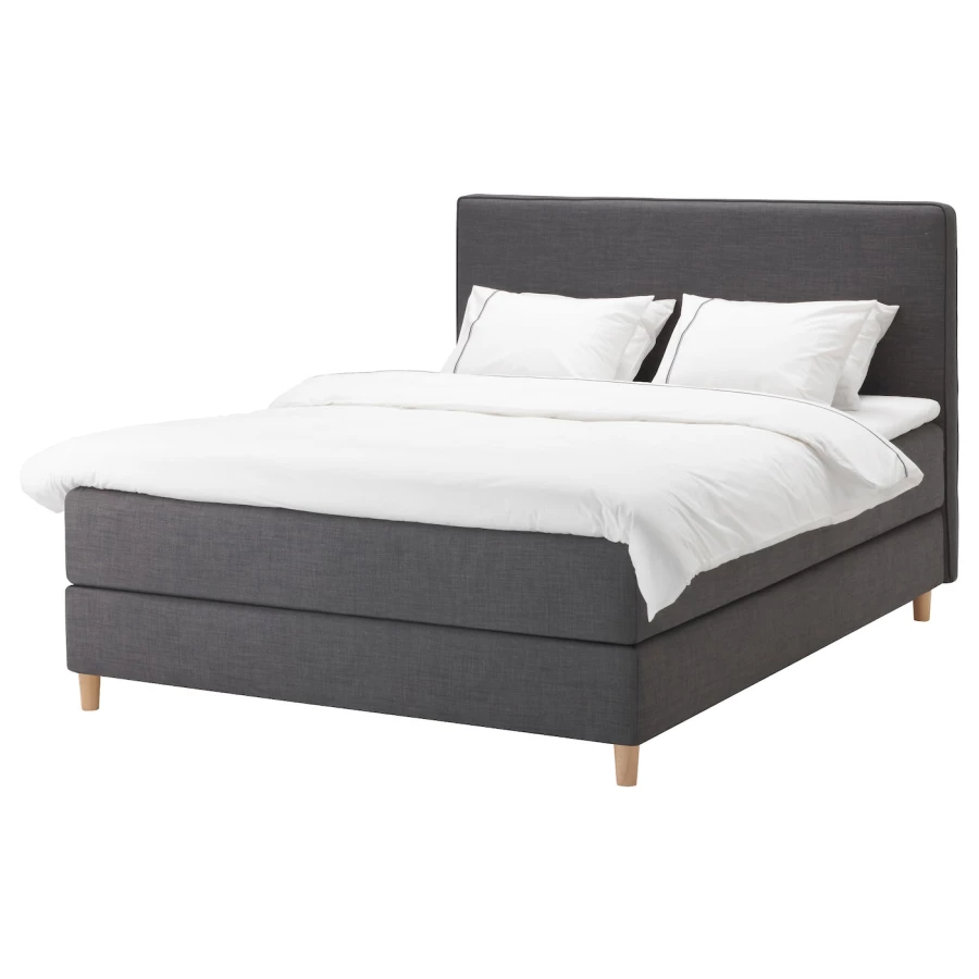 Континентальная кровать - IKEA DUNVIK, 200х140 см, жесткий матрас, темно-серый, ДУНВИК ИКЕА (изображение №1)