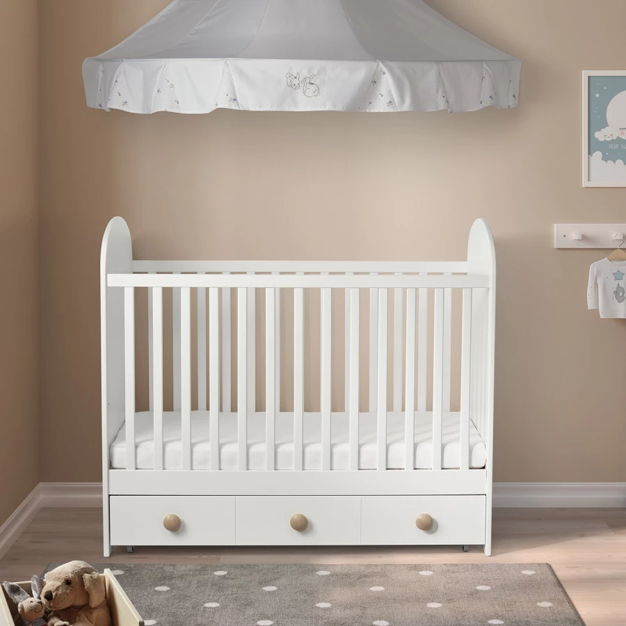 Кровать для новорожденных - IKEA GONATT, 60x120 см, белый, ГУНАТ ИКЕА (изображение №3)