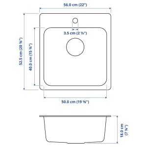 Второе фото. Встраиваемая мойка - IKEA LÅNGUDDEN/LANGUDDEN/LILLVIKEN, 52.5х56 см, нержавеющая сталь, ЛОНГУДДЕН/ЛИЛЛЬВИКЕН ИКЕА
