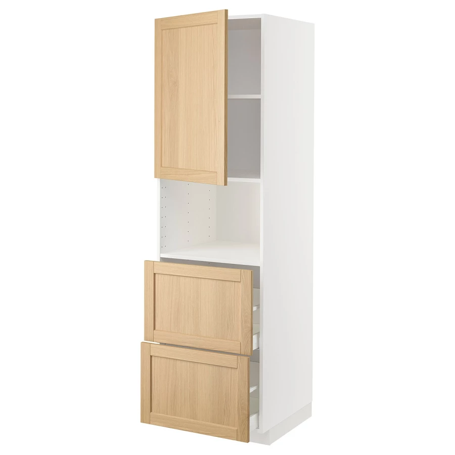 Высокий шкаф с ящиками - IKEA METOD/MAXIMERA/МЕТОД/МАКСИМЕРА ИКЕА, 200х60х60 см, белый/светло-коричневый (изображение №1)