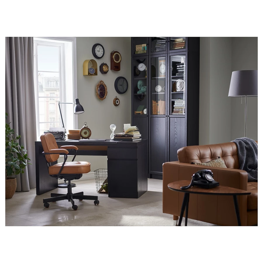 Письменный стол с ящиком - IKEA MALM, 140x65 см, черно-коричневый, МАЛЬМ ИКЕА (изображение №10)
