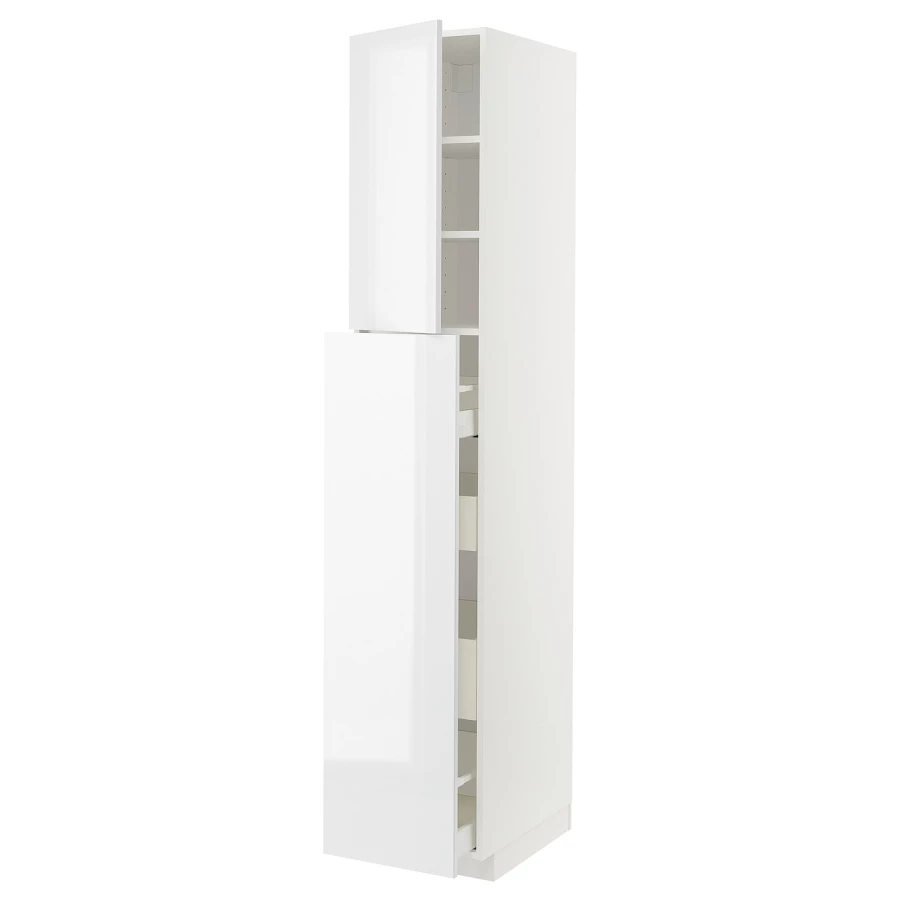 Высокий шкаф - IKEA METOD/MAXIMERA/МЕТОД/МАКСИМЕРА ИКЕА, 220х60х40 см, белый глянцевый (изображение №1)