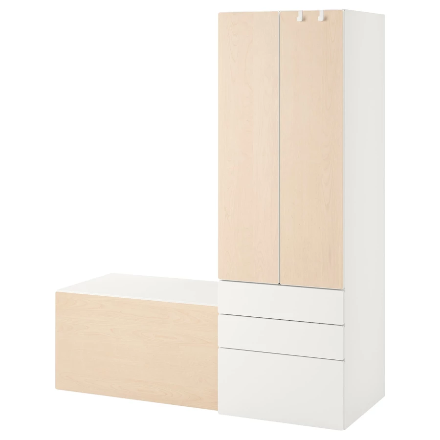 Детская гардеробная комбинация - IKEA PLATSA SMÅSTAD/SMASTAD, 180x57x150см, белый/бежевый, ПЛАТСА СМОСТАД ИКЕА (изображение №1)