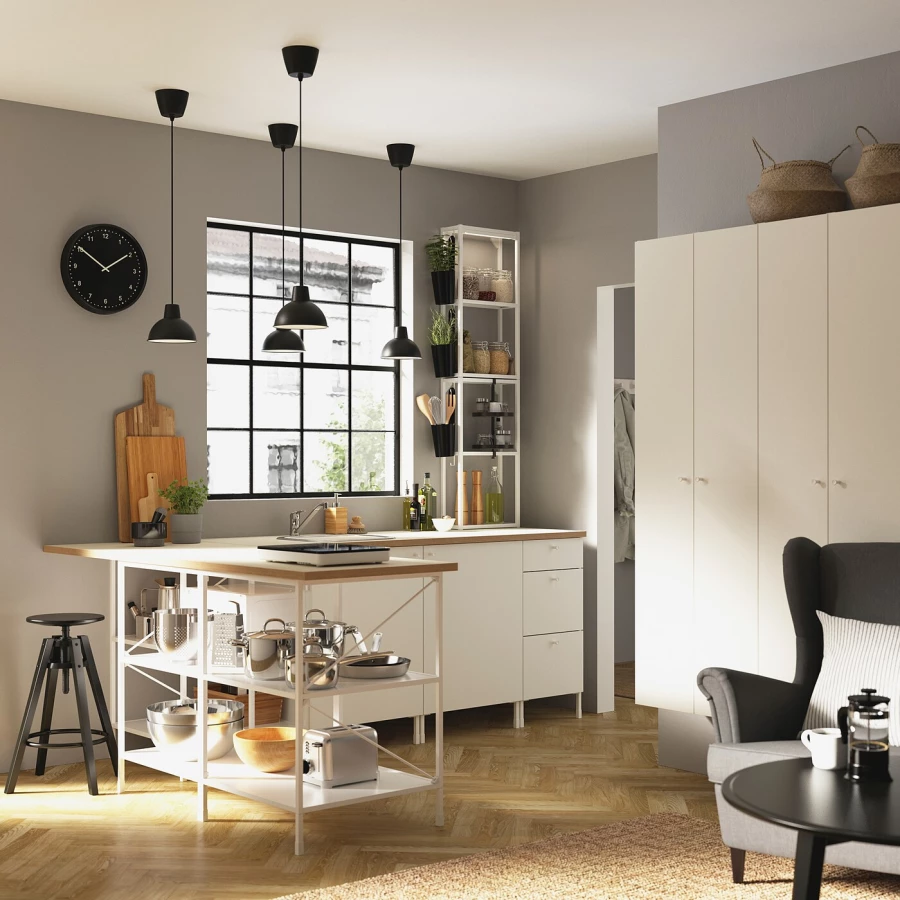 Угловая кухня -  ENHET  IKEA/ ЭНХЕТ ИКЕА, 245х150 см, белый/бежевый (изображение №2)