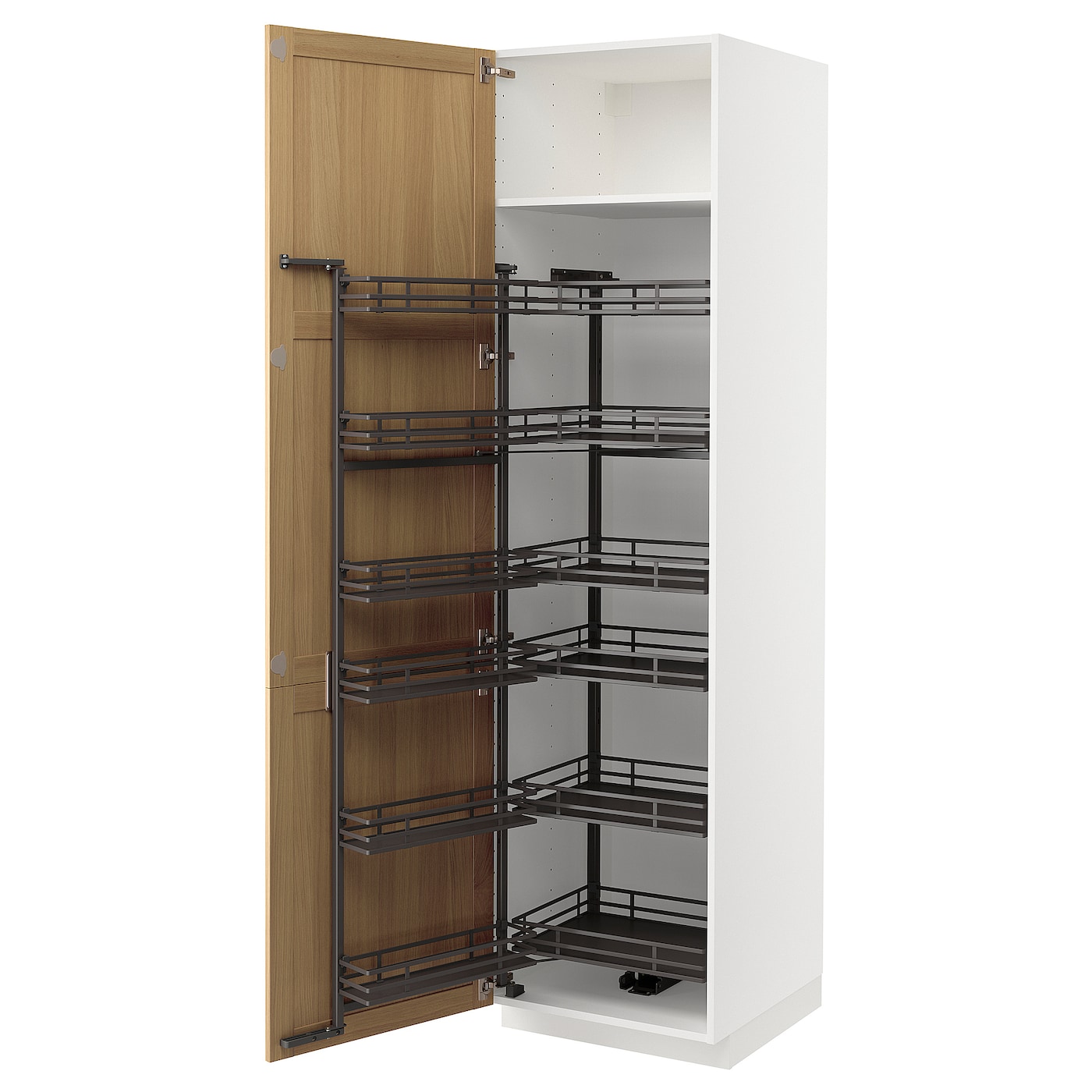 Высокий шкаф с выдвижной кладовой - IKEA METOD/МЕТОД ИКЕА, 220х60х60 см, белый/под беленый дуб