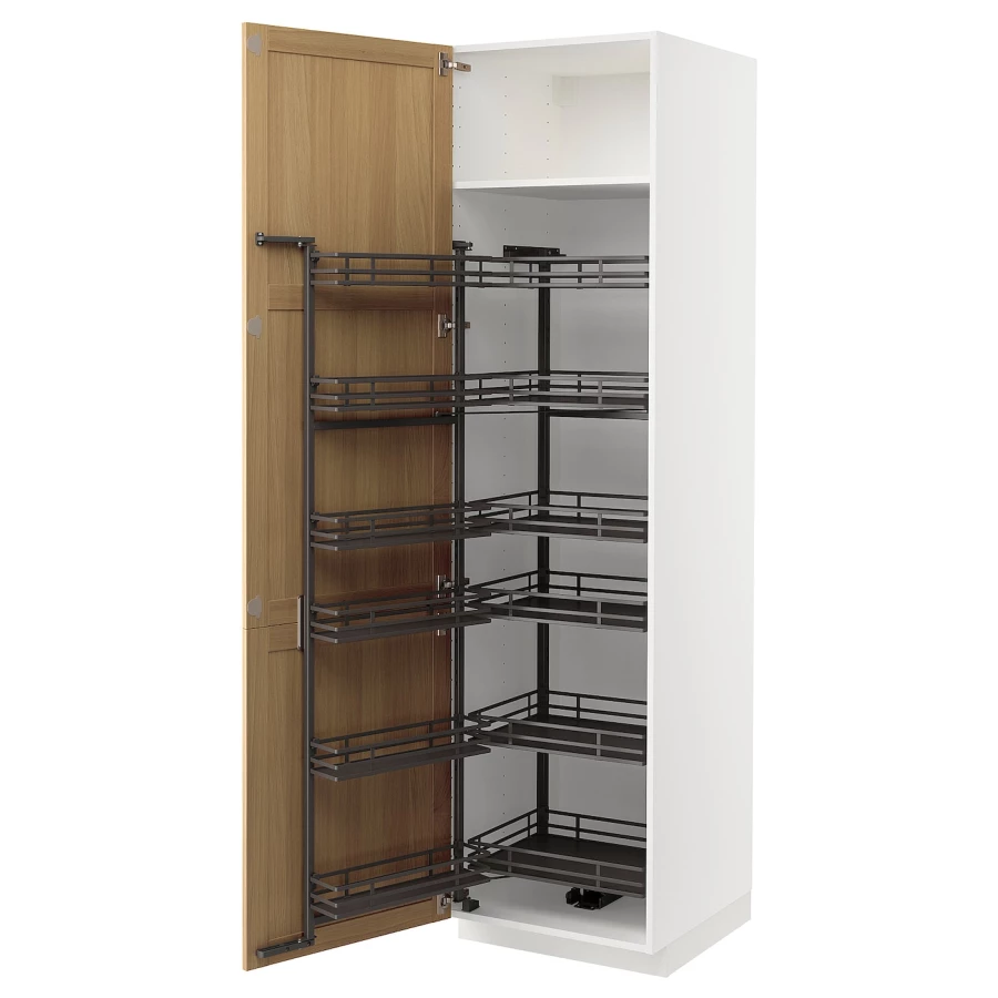 Высокий шкаф с выдвижной кладовой - IKEA METOD/МЕТОД ИКЕА, 220х60х60 см, белый/под беленый дуб (изображение №1)