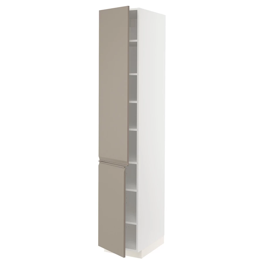 Высокий шкаф - IKEA METOD/МЕТОД ИКЕА, 220х60х40 см, белый/бежевый (изображение №1)