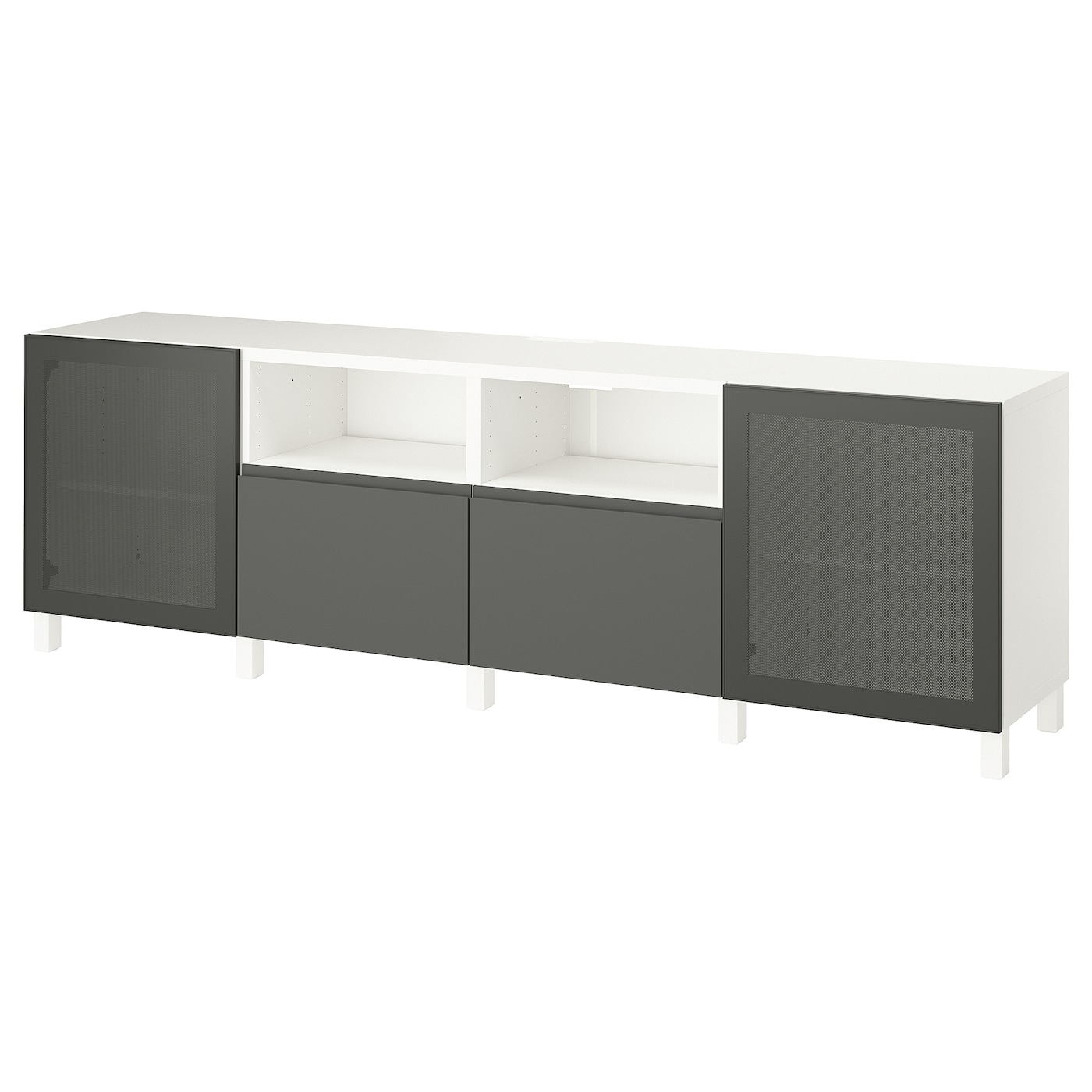 Тумба под ТВ с дверцами и ящиками - IKEA BESTÅ/BESTA/БЕСТО ИКЕА, 42х74х240 см, белый/темно-серый