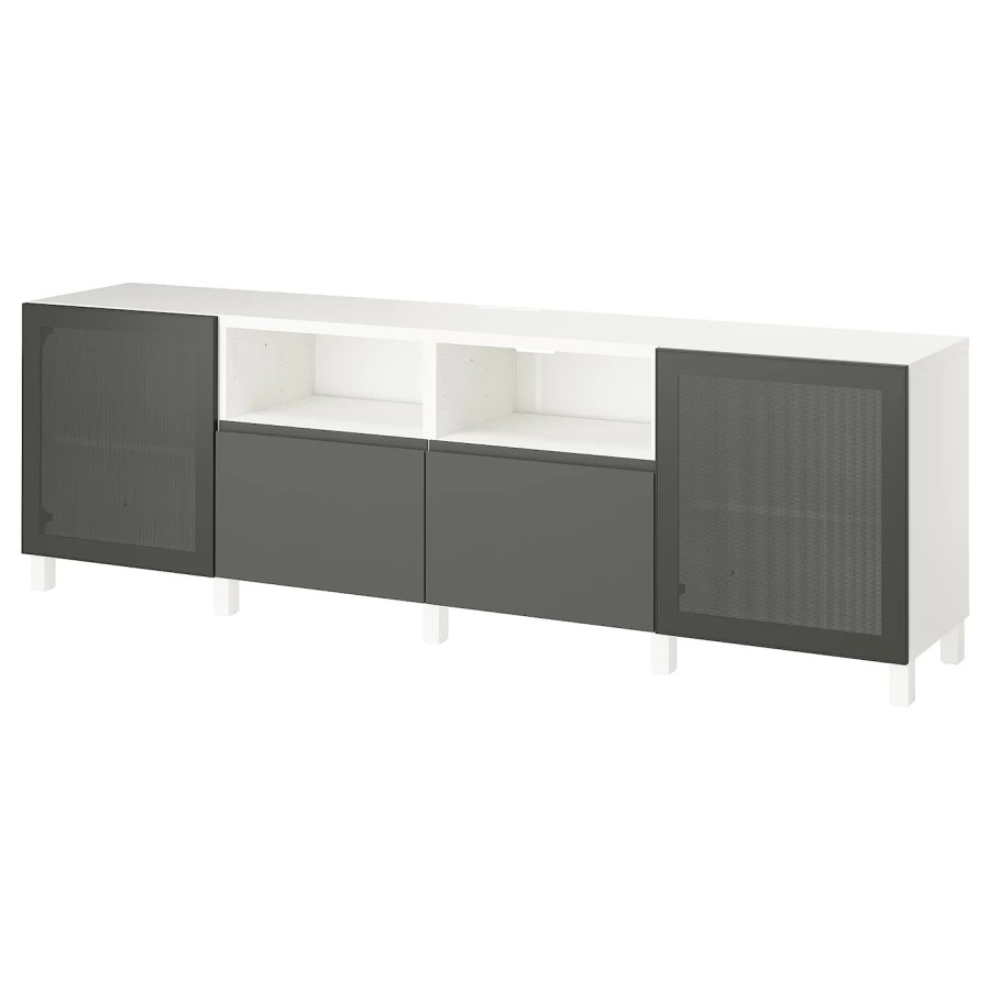 Тумба под ТВ с дверцами и ящиками - IKEA BESTÅ/BESTA/БЕСТО ИКЕА, 42х74х240 см, белый/темно-серый (изображение №1)