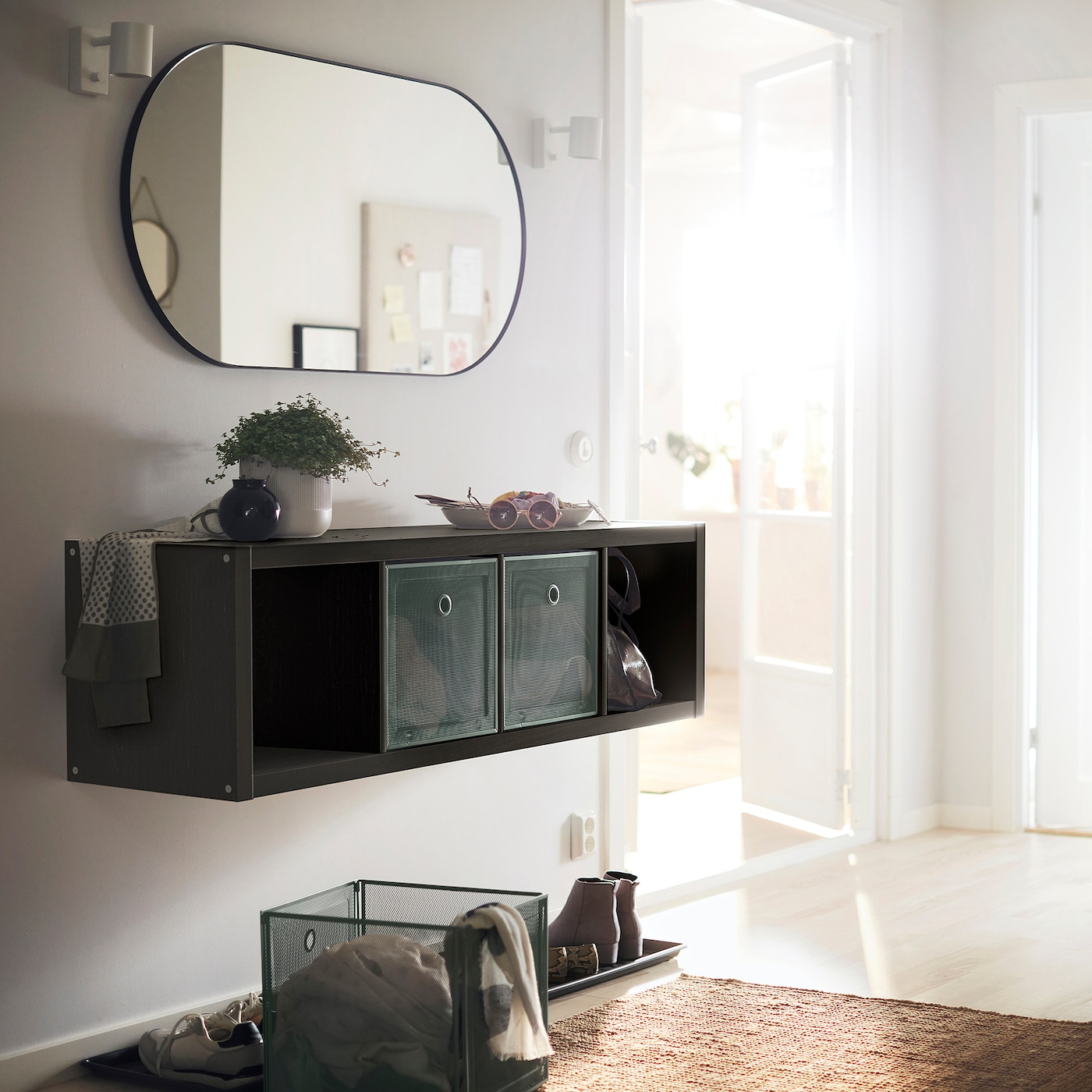 Стеллаж 4 ячейки - IKEA KALLAX, 42х147 см, черный, КАЛЛАКС ИКЕА за