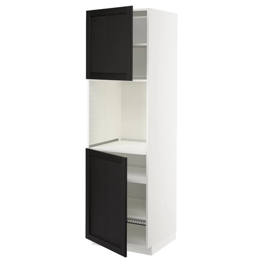Кухонный шкаф-пенал - IKEA METOD/МЕТОД ИКЕА, 200х60х60 см, черный/белый (изображение №1)