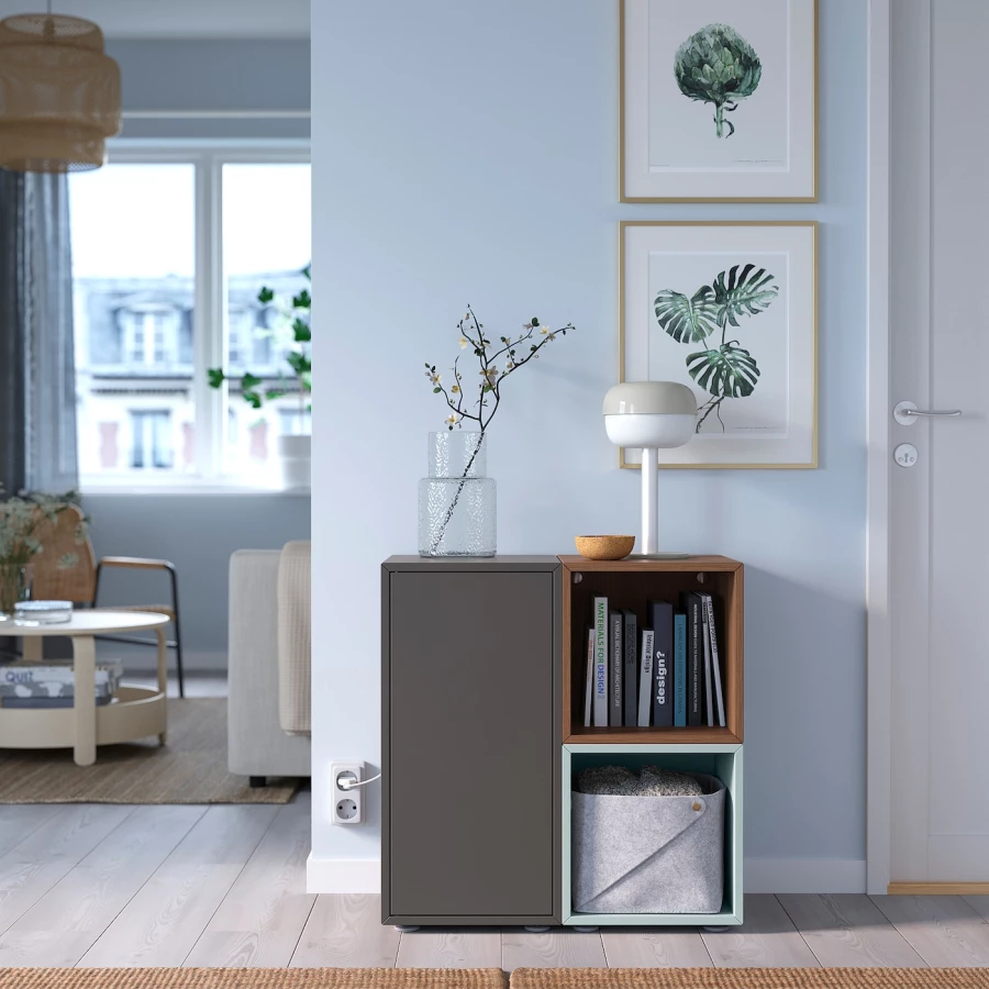 Комбинация для хранения - EKET IKEA/ ЭКЕТ ИКЕА,  72х70 см,  темно-серый/коричневый/голубой (изображение №2)
