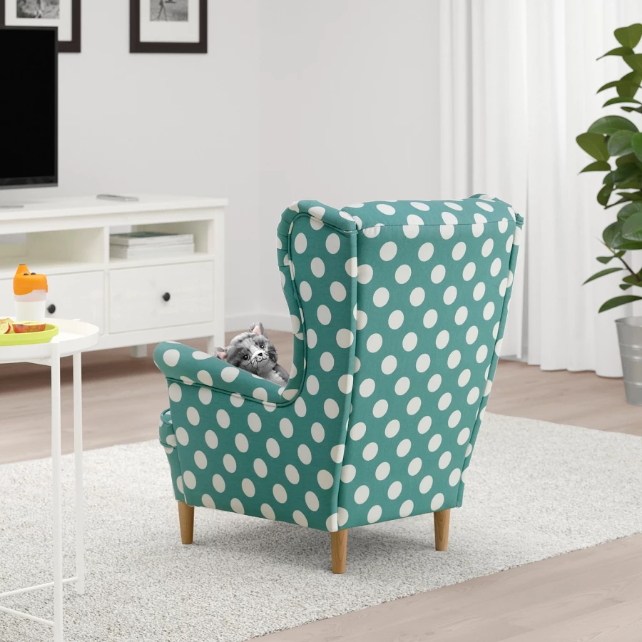 Детское кресло - IKEA STRANDMON/СТРАНДМОН ИКЕА, 71х62х56 см, бирюзовый/белый (изображение №4)