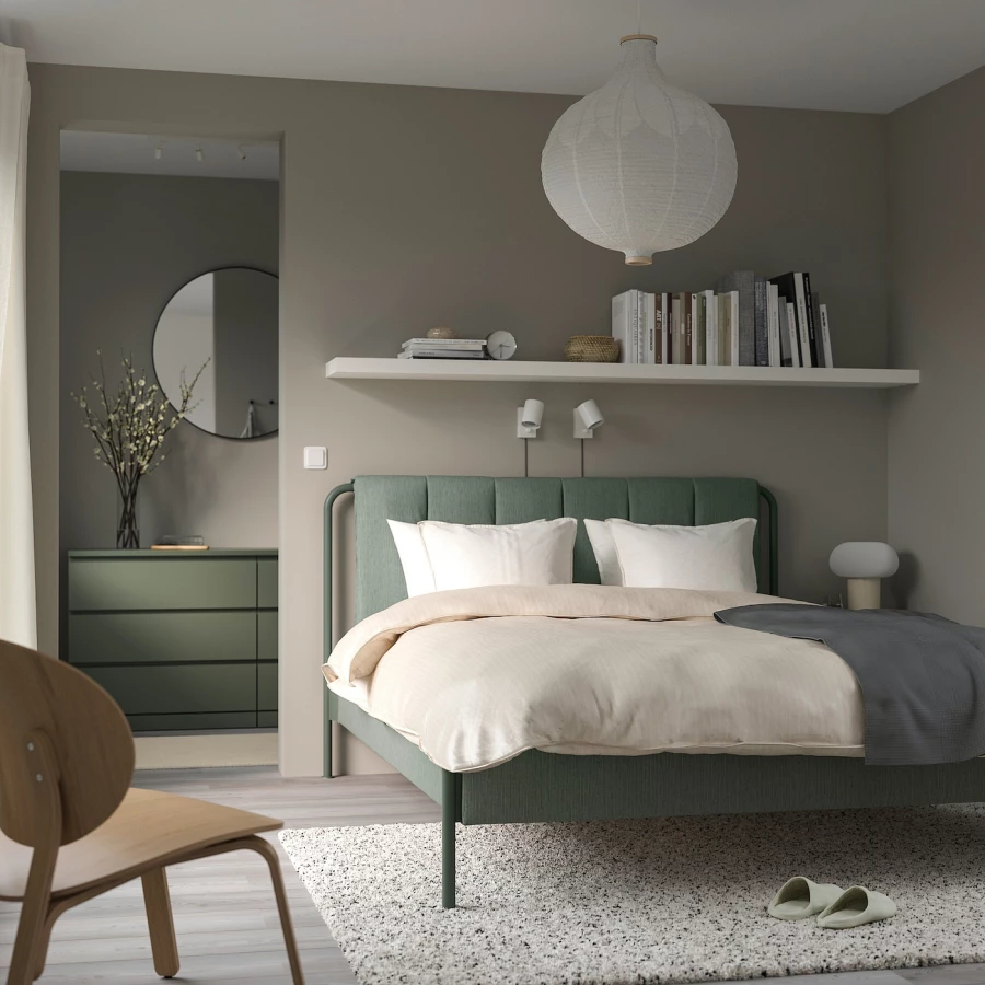 Каркас кровати с мягкой обивкой - IKEA TÄLLÅSEN/TALLASEN, 200х160 см, светло-зеленый, ТЭЛЛАСОН ИКЕА (изображение №2)