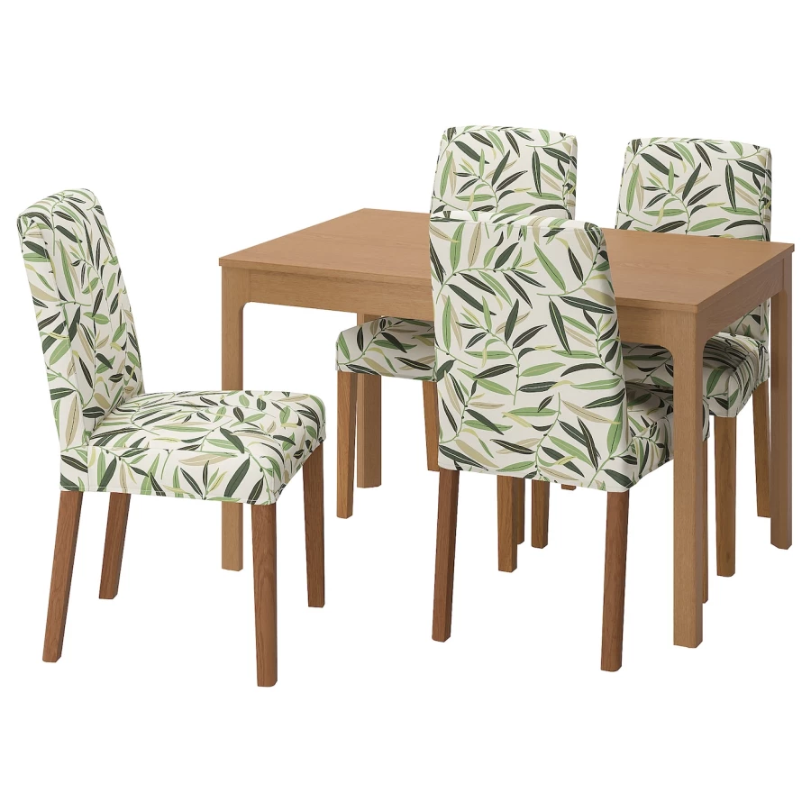 Стол и 4 стула - EKEDALEN / BERGMUND IKEA/ ЭКАДАЛЕН /БЕРГМУНД ИКЕА, 120/180 см, коричневый/белый с рисунокм (изображение №1)