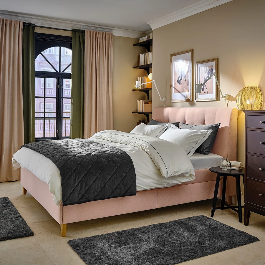 Кровать мягкая с ящиками - IKEA IDANÄS/IDANAS, 200х140 см, бледно розовая, ИДАНЭС ИКЕА (изображение №3)