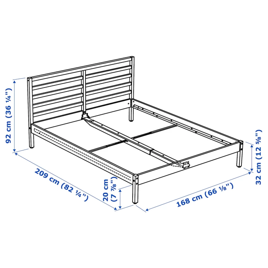 Каркас кровати - IKEA TARVA/ТАРВА  ИКЕА, 209х168 см, белый (изображение №7)