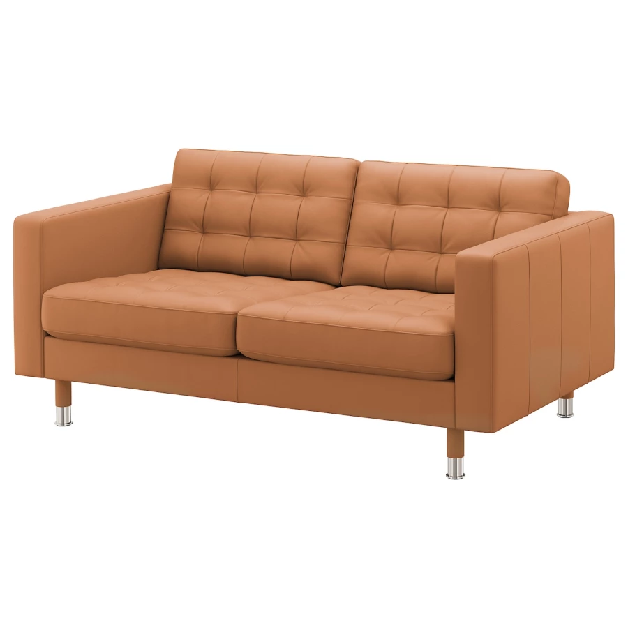 2-местный диван - IKEA LANDSKRONA, 164х89х78 см, оранжевый, кожа, ЛАНДСКРУНА ИКЕА (изображение №1)