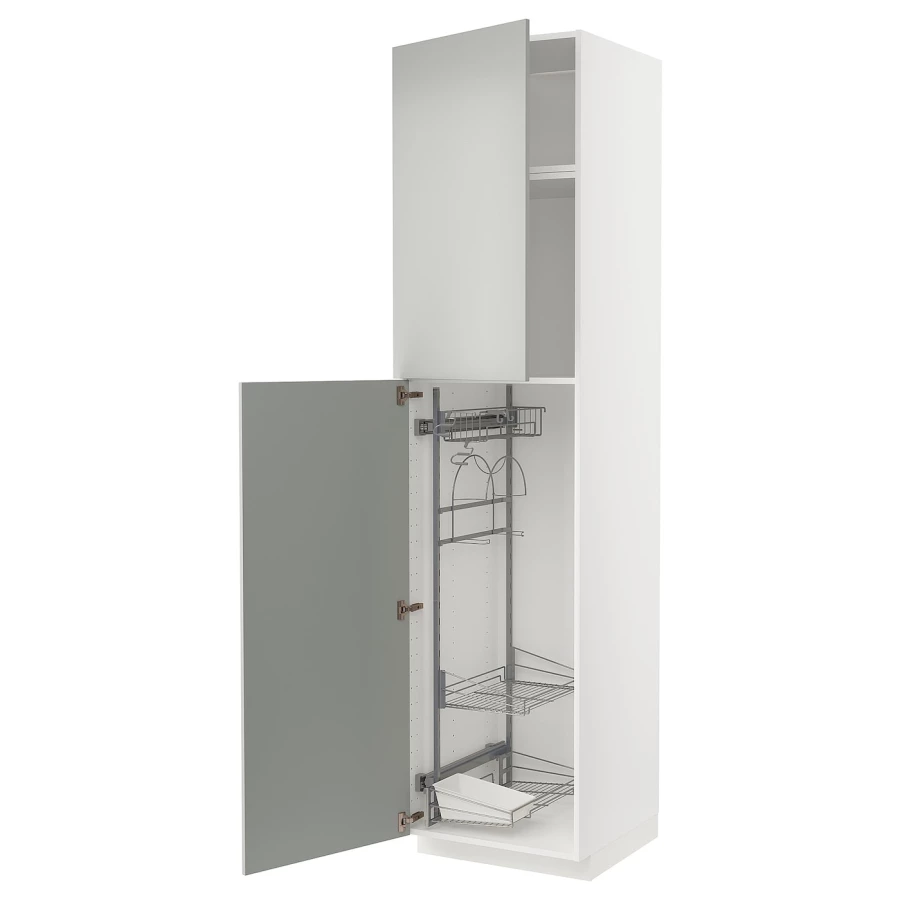 Высокий кухонный шкаф/бытовой - IKEA METOD/МЕТОД ИКЕА, 240х60х60 см, белый/серый (изображение №1)
