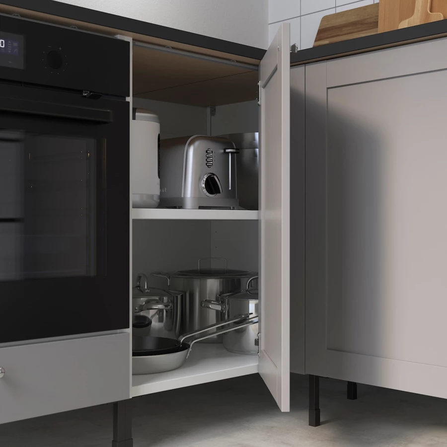 Угловая кухонная комбинация для хранения - ENHET  IKEA/ ЭНХЕТ ИКЕА, 190,5х228,5х75 см, белый/серый/бежевый/черный (изображение №9)