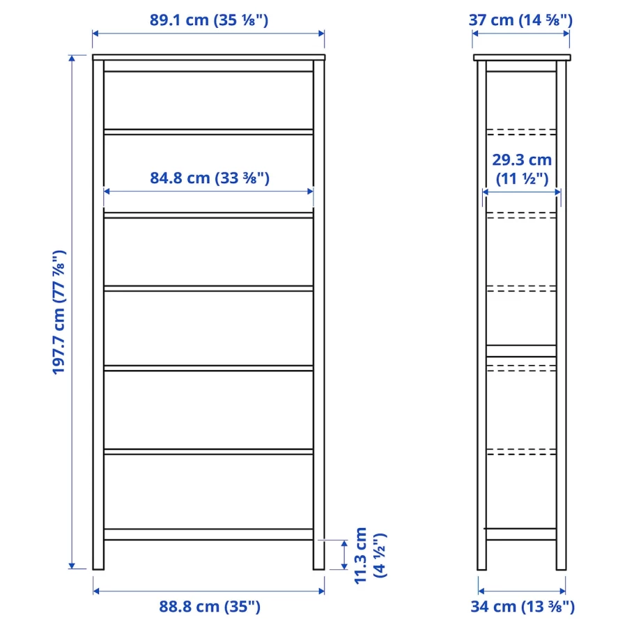 Открытый книжный шкаф - IKEA HEMNES, 90x197 см, белый, ХЕМНЭС ИКЕА (изображение №5)