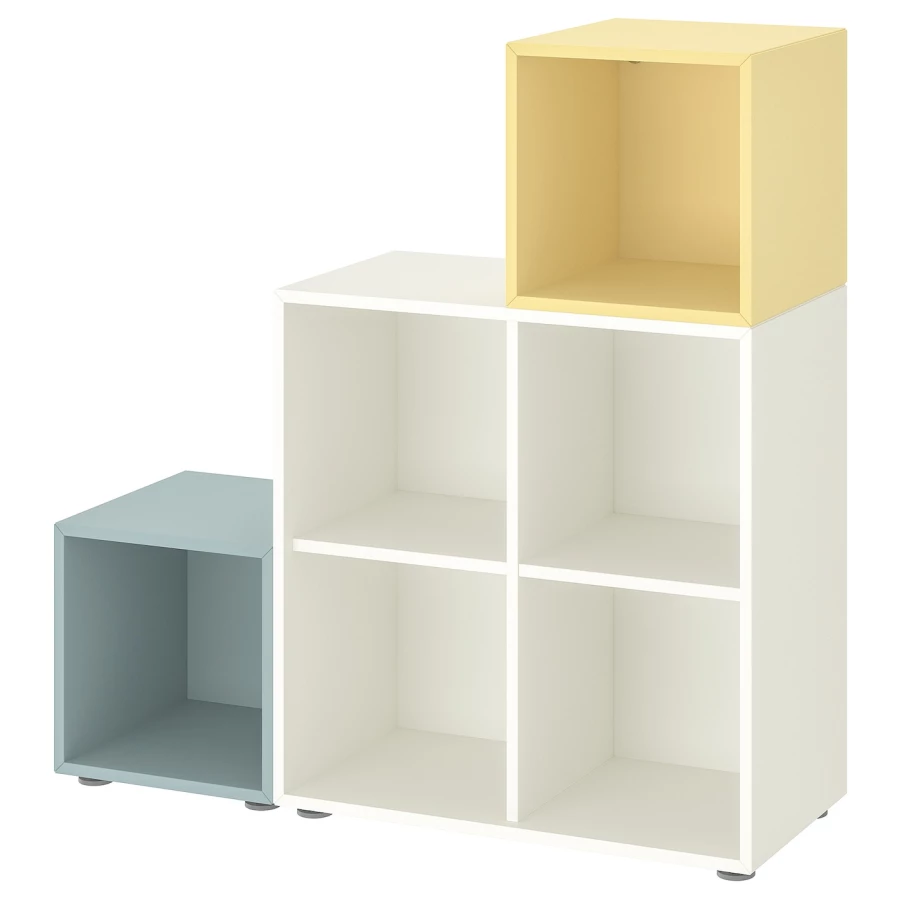 Комбинация для хранения - EKET IKEA/ ЭКЕТ ИКЕА,  107х105х70 см,  белый/бледно-голубой/желтый (изображение №1)