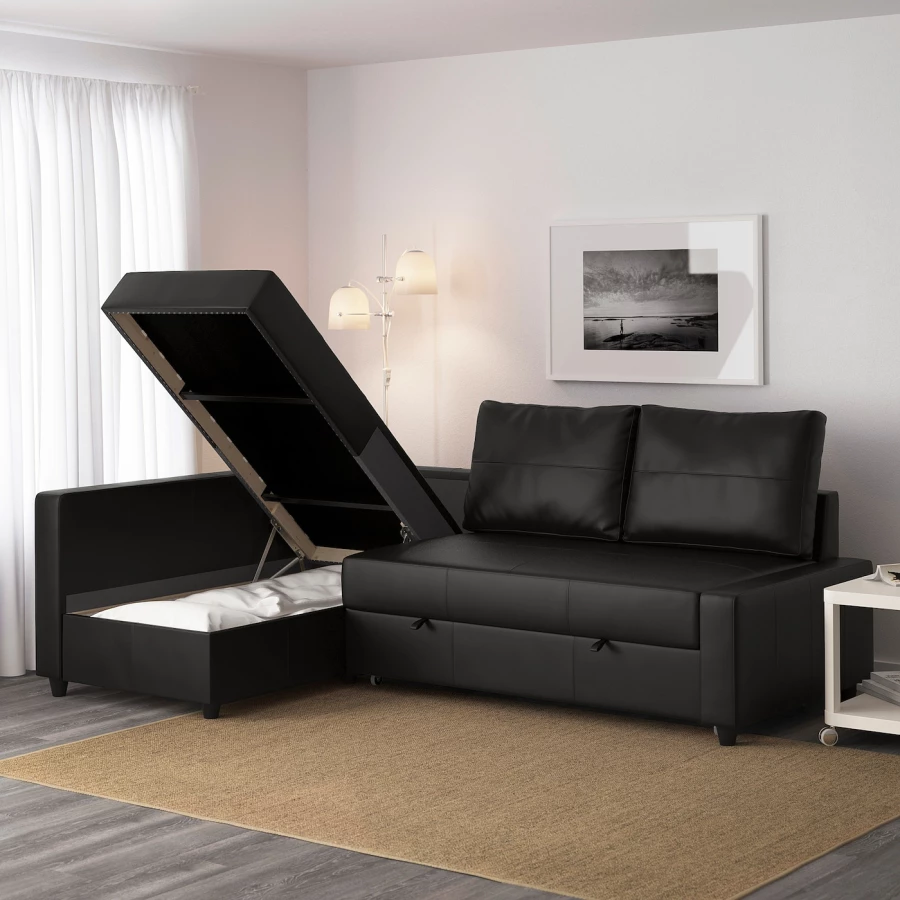 Угловой диван с функцией сна - IKEA FRIHETEN/ФРИХЕТЕН ИКЕА, 86х151х230 см, черный (изображение №6)