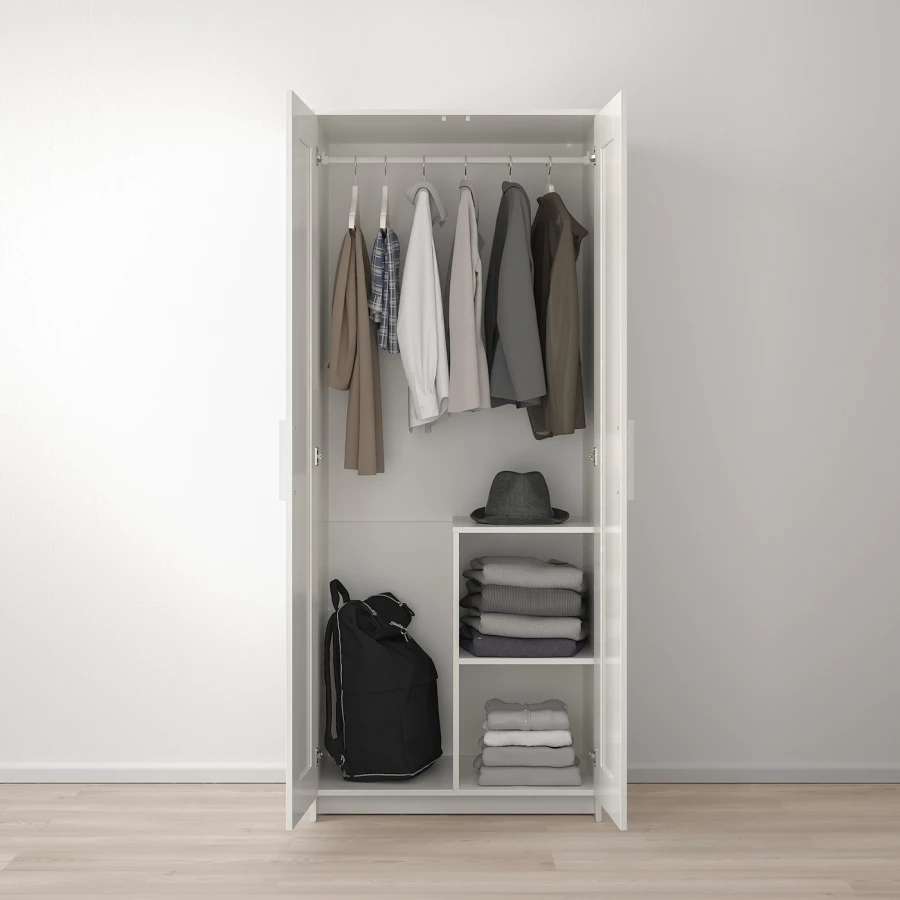 Шкаф платяной 2-дверный - IKEA BRIMNES/БРИМНЭС/БРИМНЕС ИКЕА, 78х190 см, белый, (изображение №3)