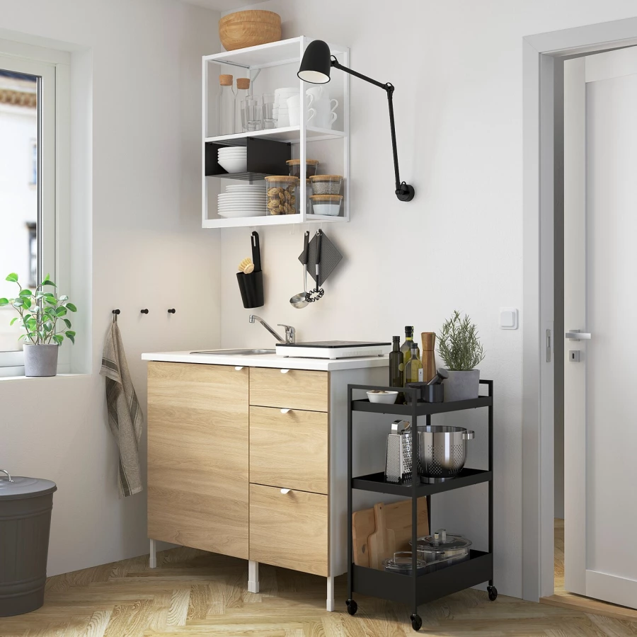 Комбинация шкафов для прачечной и кухни - ENHET  IKEA/ ЭНХЕТ ИКЕА, 103x63,5x222 см, белый/бежевый (изображение №2)
