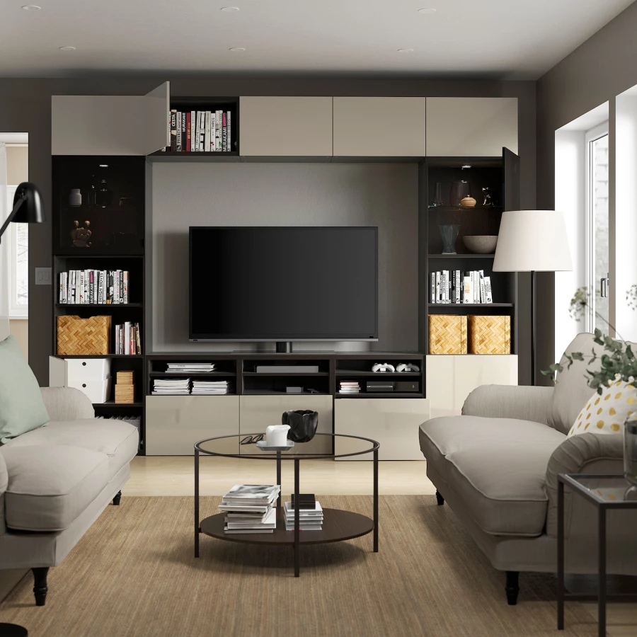 Комбинация для хранения ТВ - IKEA BESTÅ/BESTA, 231x42x300см, черный/светло-коричневый, БЕСТО ИКЕА (изображение №2)