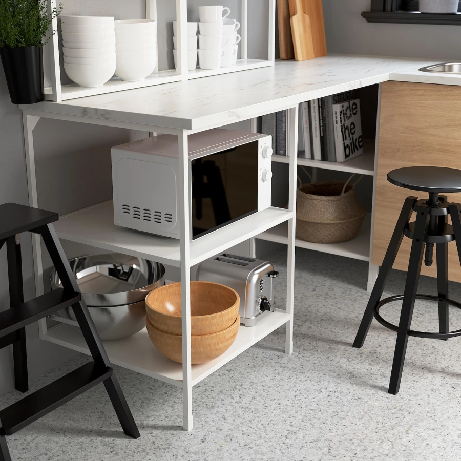 Угловая кухонная комбинация для хранения - ENHET  IKEA/ ЭНХЕТ ИКЕА, 181,5х281,5х75 см, белый/серый/бежевый (изображение №9)