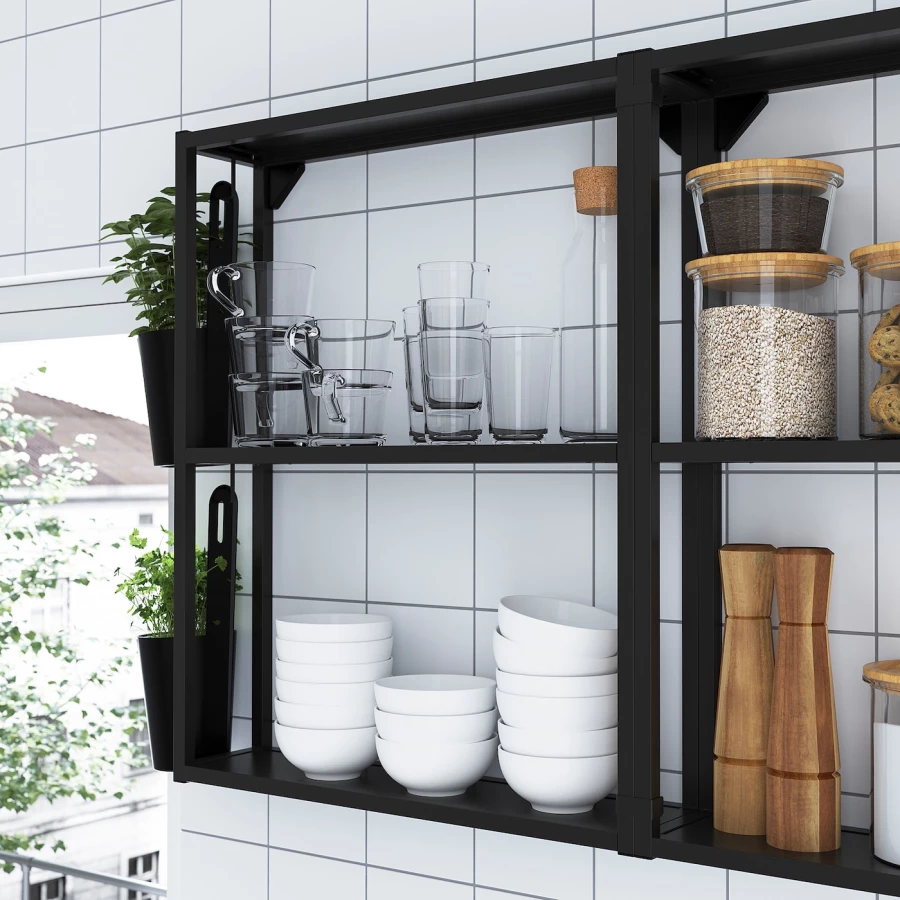Кухонная комбинация для хранения -  ENHET  IKEA/ ЭНХЕТ ИКЕА, 103х63,5х222 см, белый/черный (изображение №8)
