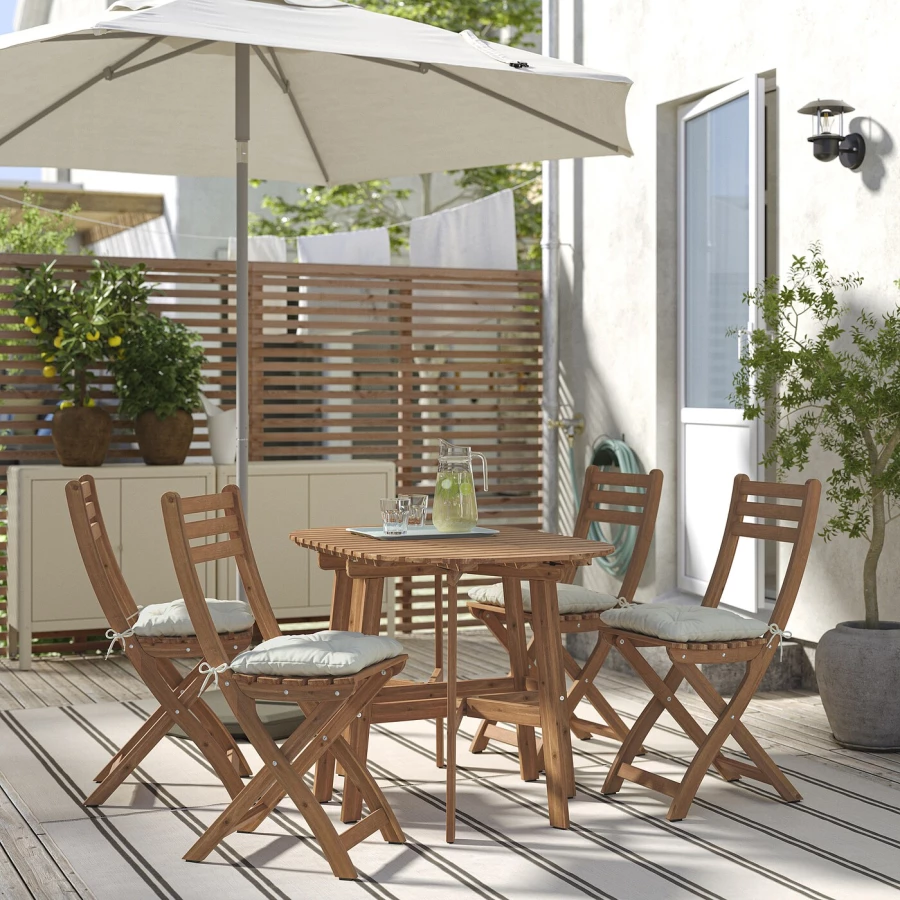 Садовый стол и 4 стула - ASKHOLMEN IKEA/ АСКХОЛЬМЕН ИКЕА,  78х73 см, коричневый (изображение №2)