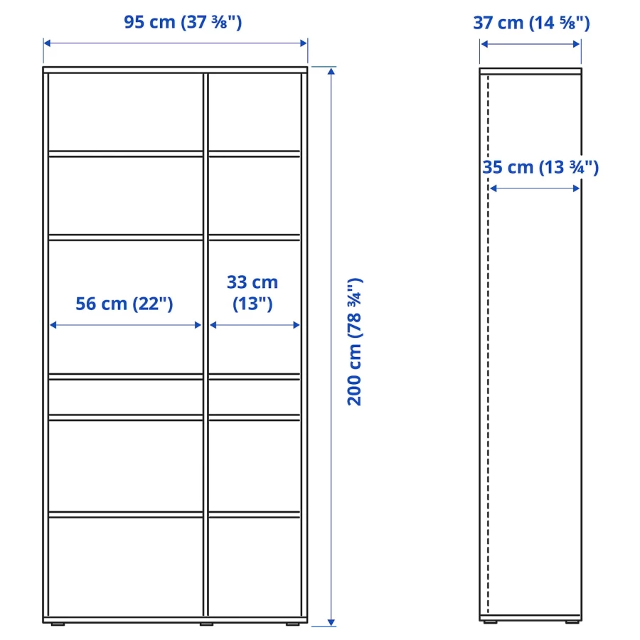 Книжный шкаф  - VIHALS IKEA/ ВИХАЛС ИКЕА,96х37х200 см,  черный (изображение №5)