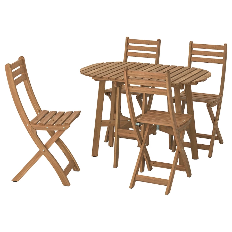 Садовый стол и 4 стула - ASKHOLMEN IKEA/ АСКХОЛЬМЕН ИКЕА,  78х73 см, коричневый (изображение №1)