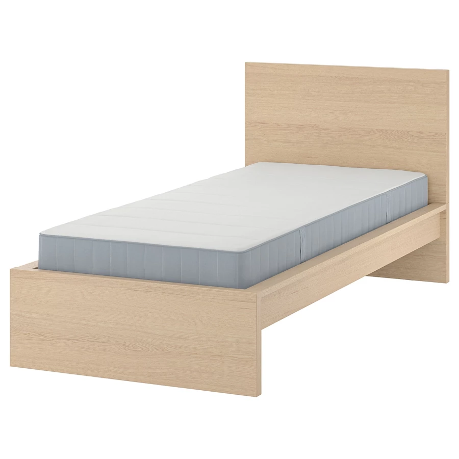 Кровать - IKEA MALM, 200х90 см, матрас средне-жесткий, под беленый дуб, МАЛЬМ ИКЕА (изображение №1)