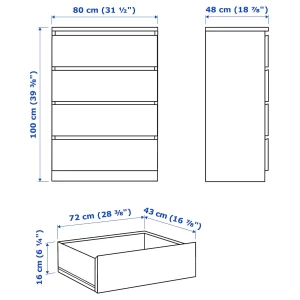Второе фото. Комод с 4 ящиками - IKEA MALM МАЛЬМ ИКЕА, 80x100х48 см, белый