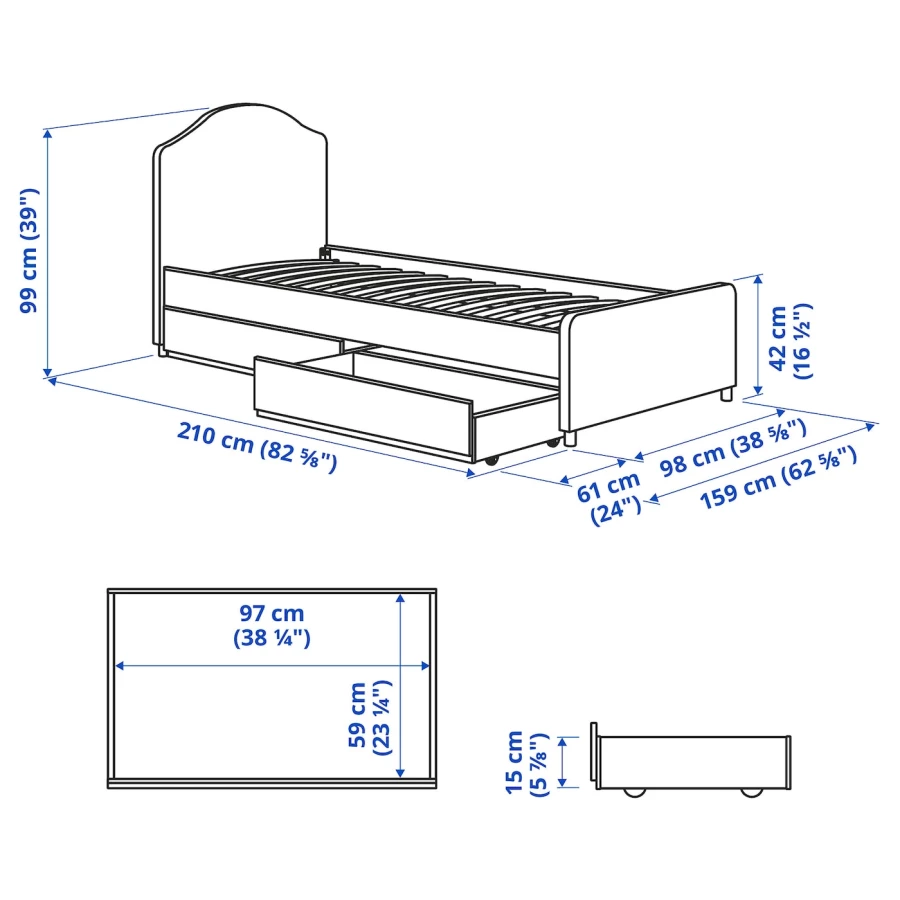 Мягкая кровать - IKEA HAUGA, 200х90 см, серый, ХАУГА ИКЕА (изображение №7)