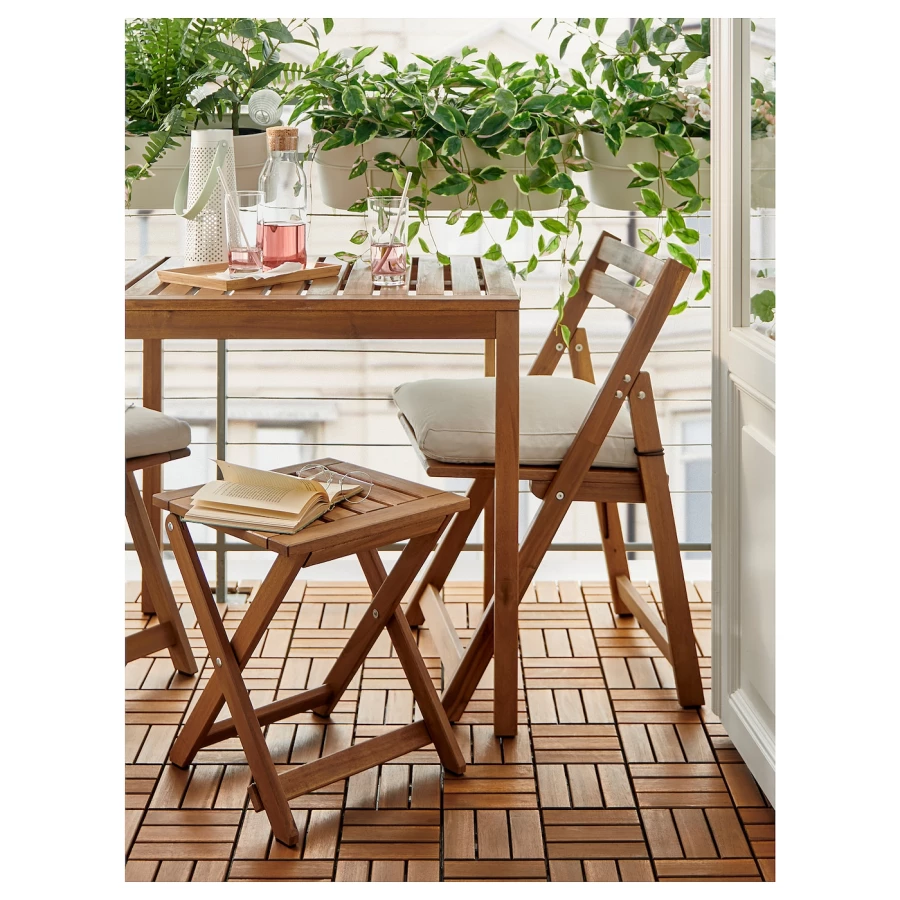 Садовый стол и 2 складных стула - NÄMMARÖ IKEA/ НАММАРО ИКЕА,44х44х7 см, коричневый (изображение №2)