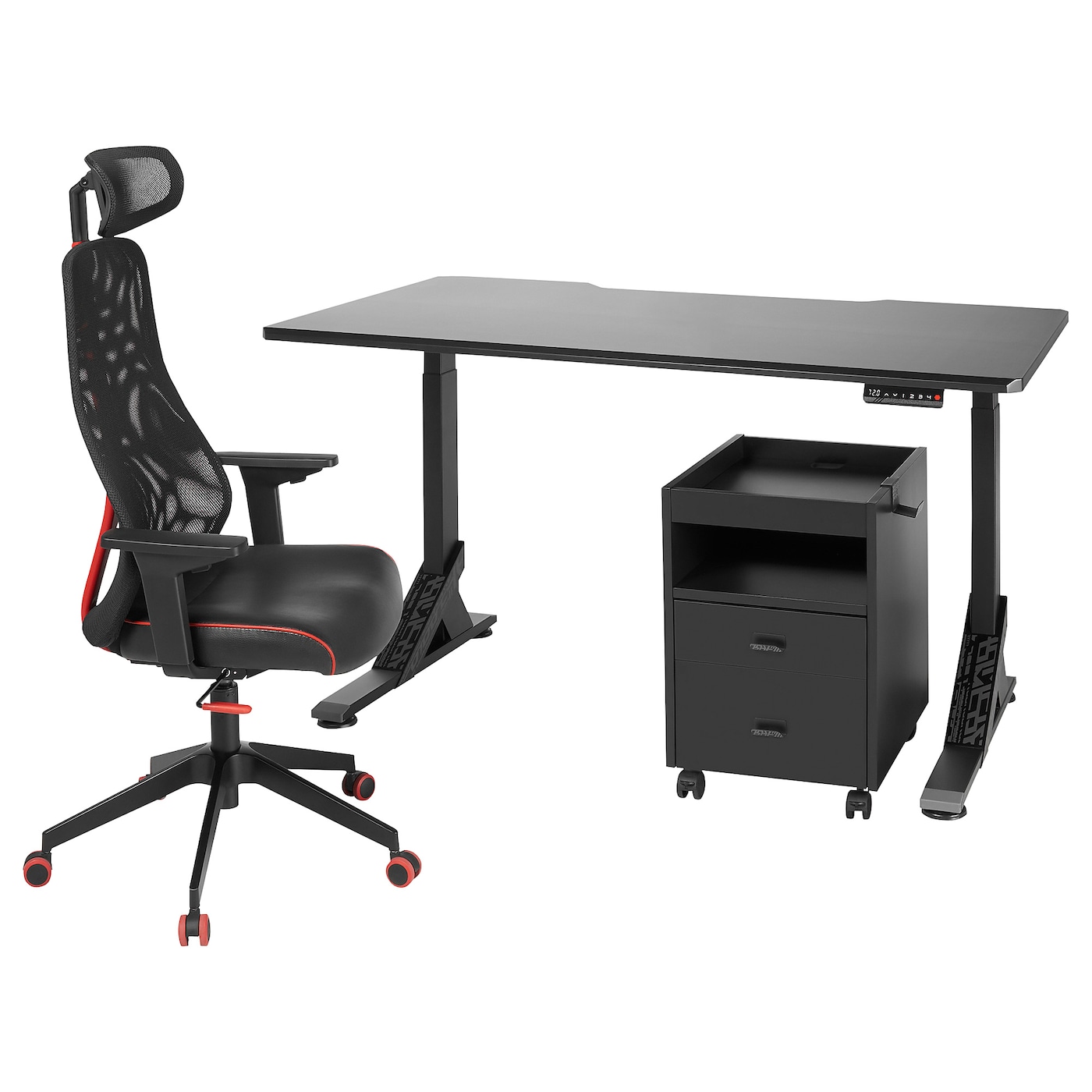 Игровой стол и стул с тумбой - IKEA UPPSPEL/MATCHSPEL, черный/красный, 140х80х140-180 см, УППСПЕЛ/МАТЧСПЕЛ ИКЕА