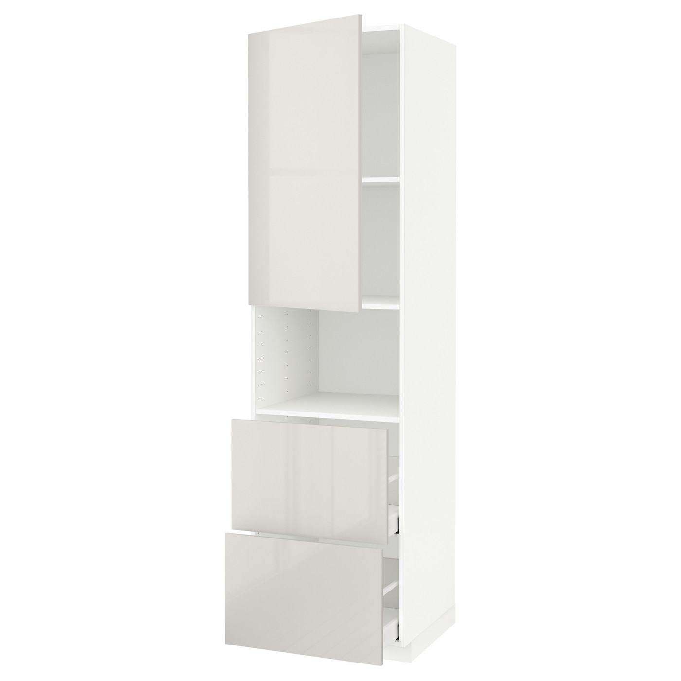 Высокий шкаф с ящиками - IKEA METOD/MAXIMERA/МЕТОД/МАКСИМЕРА ИКЕА, 220х60х60 см, белый/светло-серый глянцевый