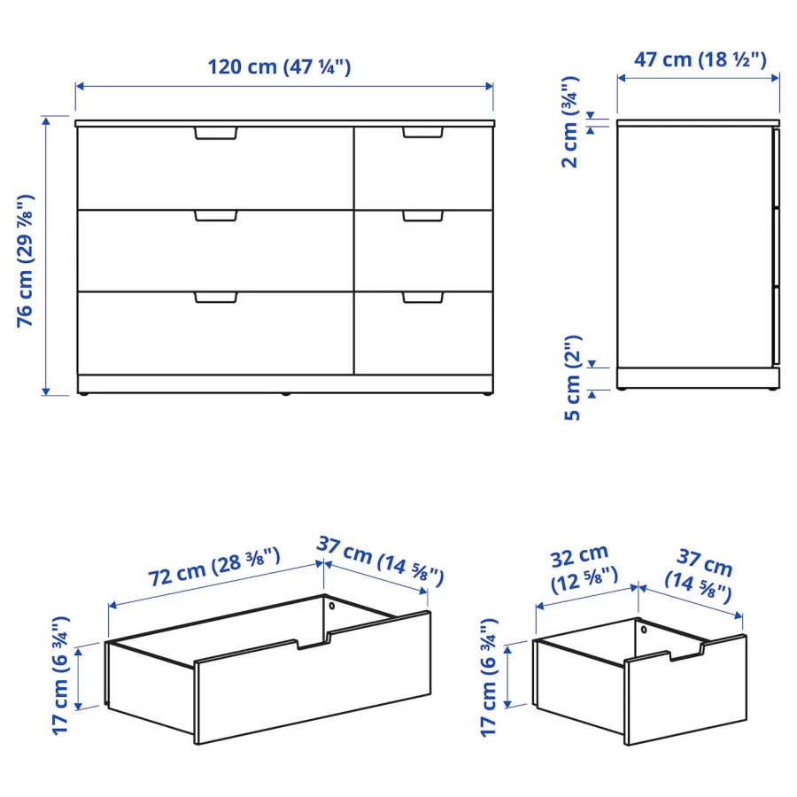 Комод - IKEA NORDLI/НОРДЛИ ИКЕА, 47х76х120 см, белый (изображение №4)