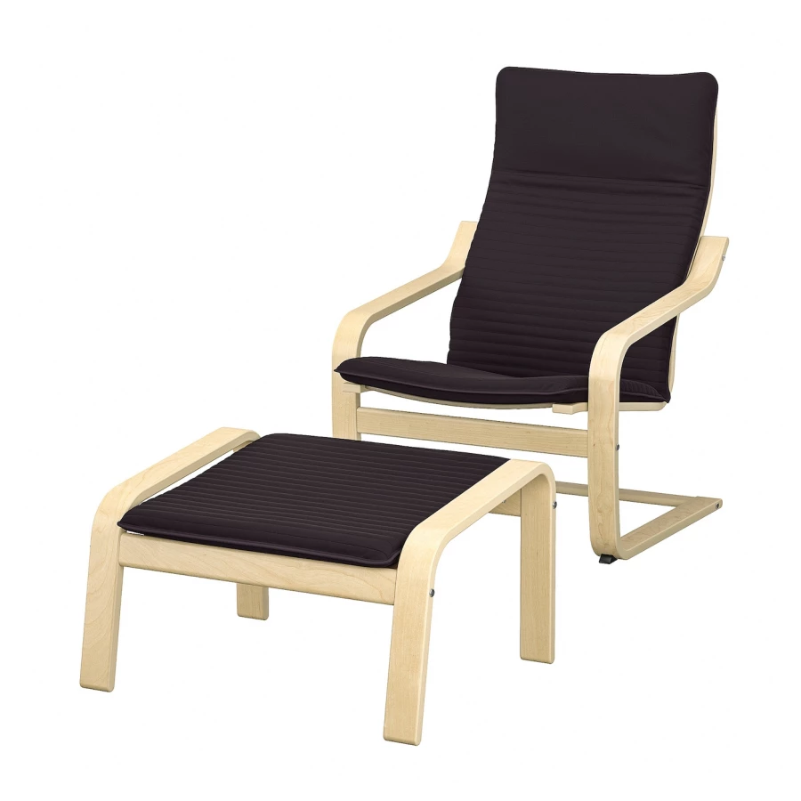 Кресло-качалка и табурет для ног - IKEA POÄNG/POANG/ПОЭНГ ИКЕА, 68х82х100 см, чёрный (изображение №1)
